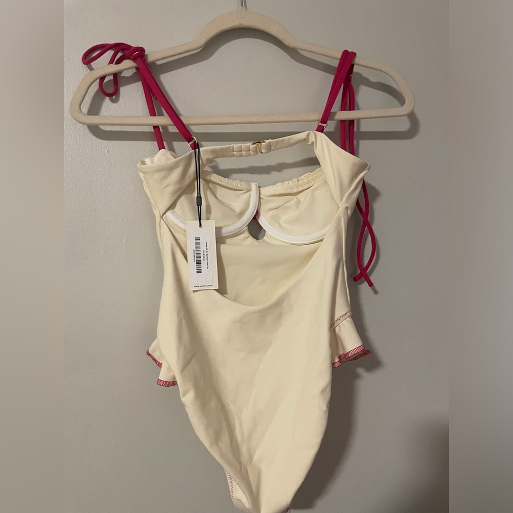 Montce Cream and Raspberry Ruffle One-Piece - Picture 10 of 10